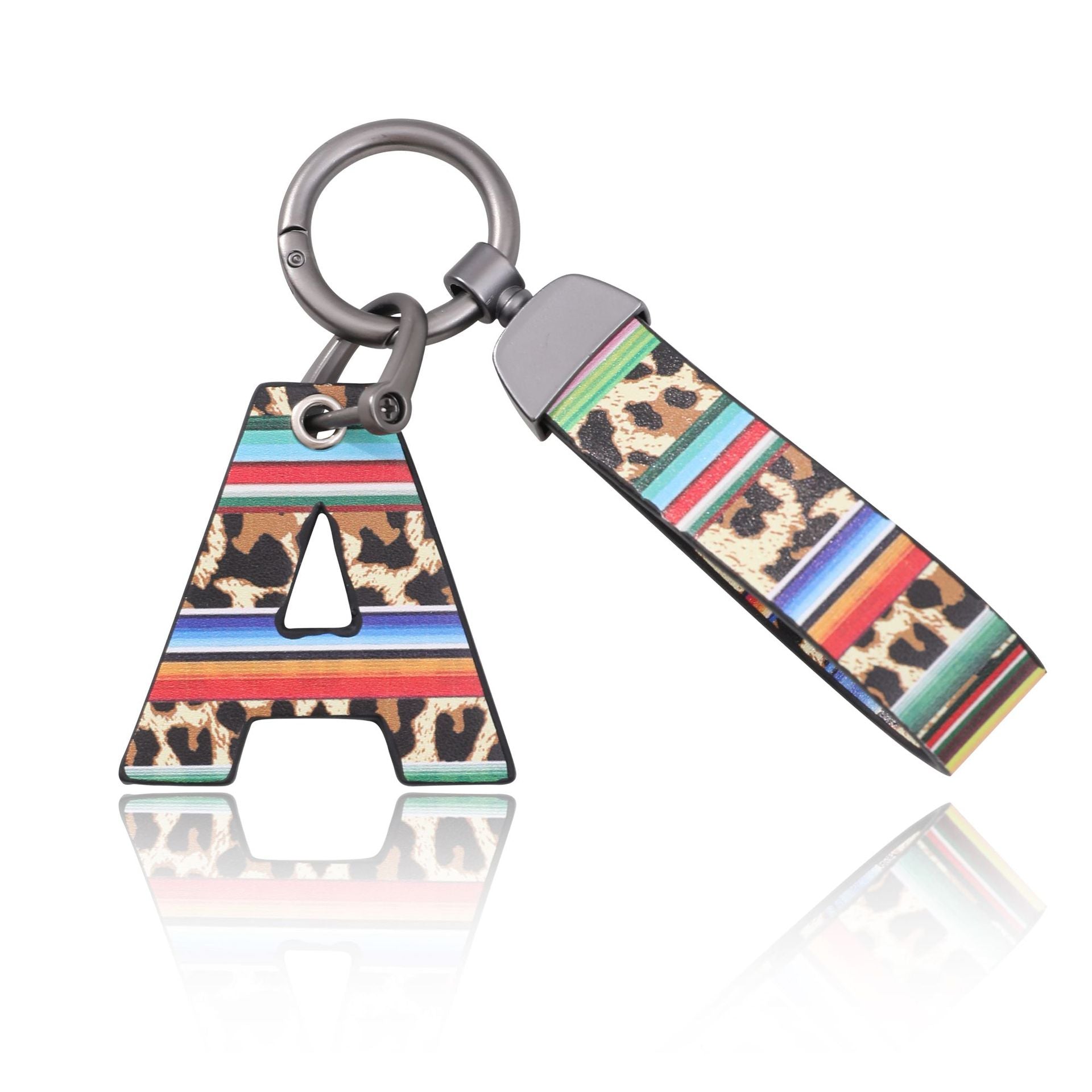 Wholesale Aztec Western Style Leopard Print Colorful Stripes Oil Edge Leather Keychain